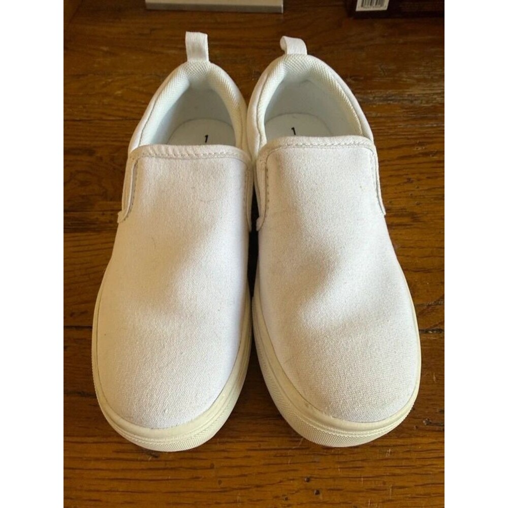 Wonder Nation Kids White Canvas Slip On Shoes Size 1